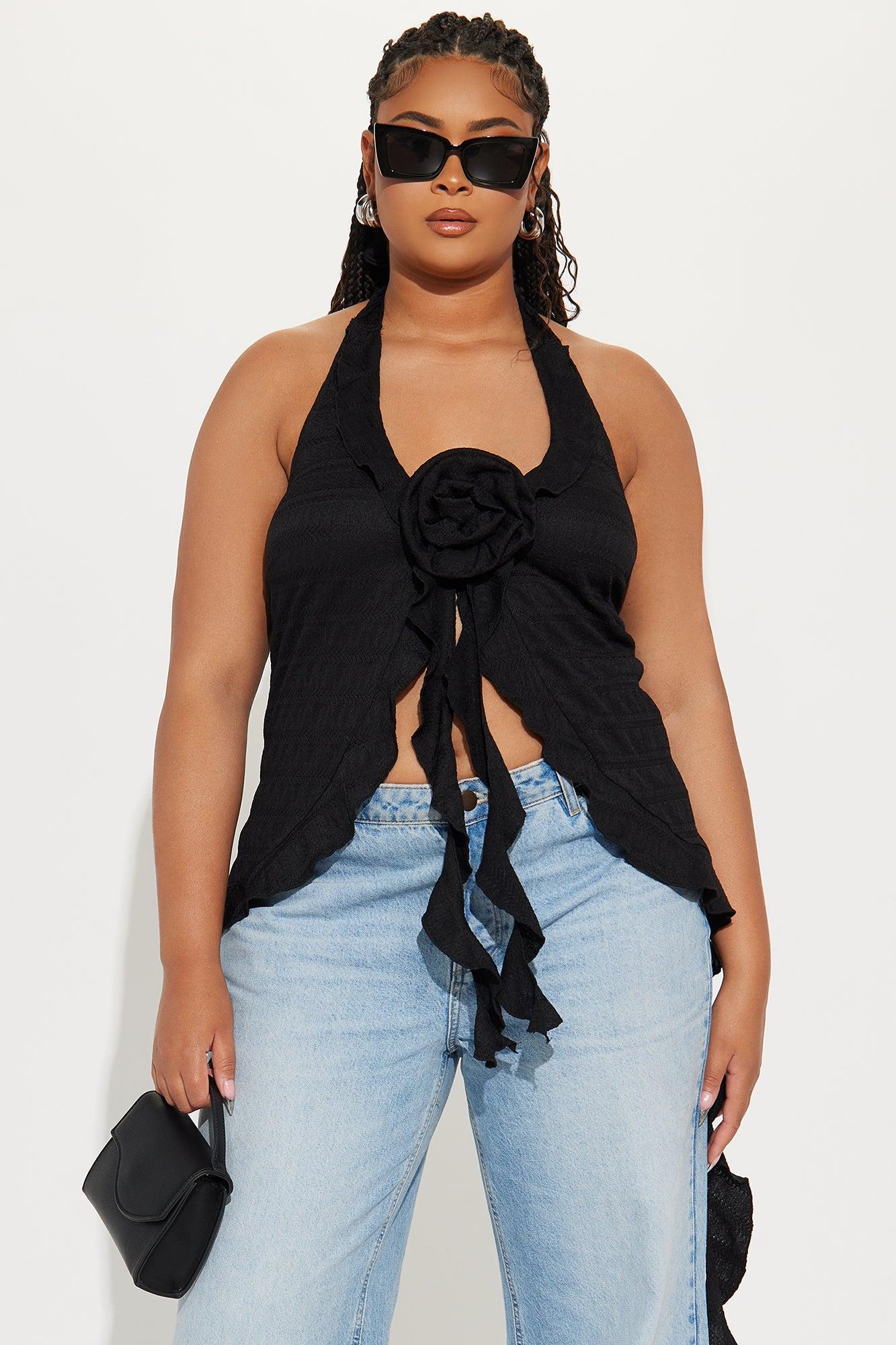 Hello Rose Halter Top - Black Product Image