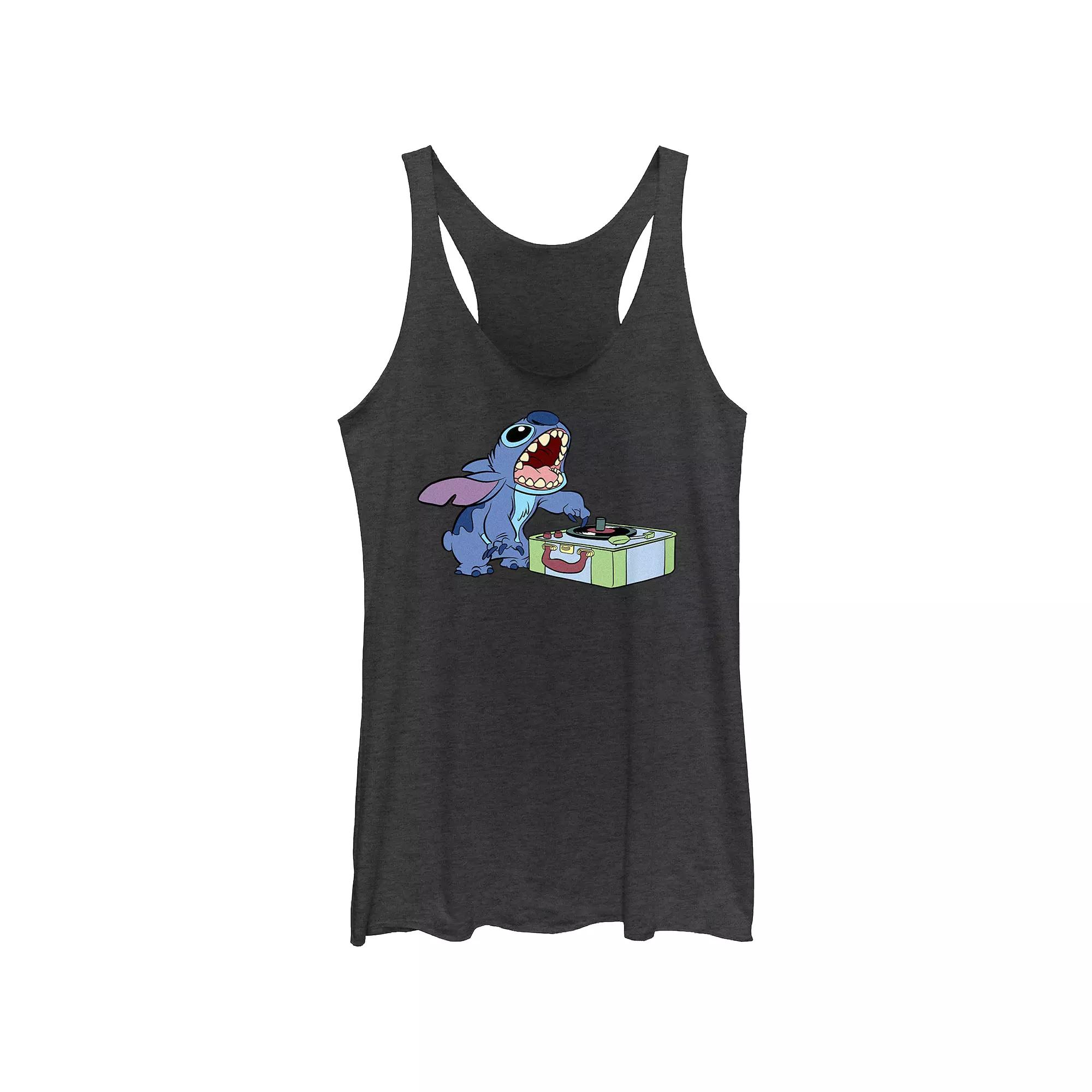 Disney's Lilo & Stitch Record Player Juniors' Tri-Blend Racerback Tank Top, Girl's,  Product Image