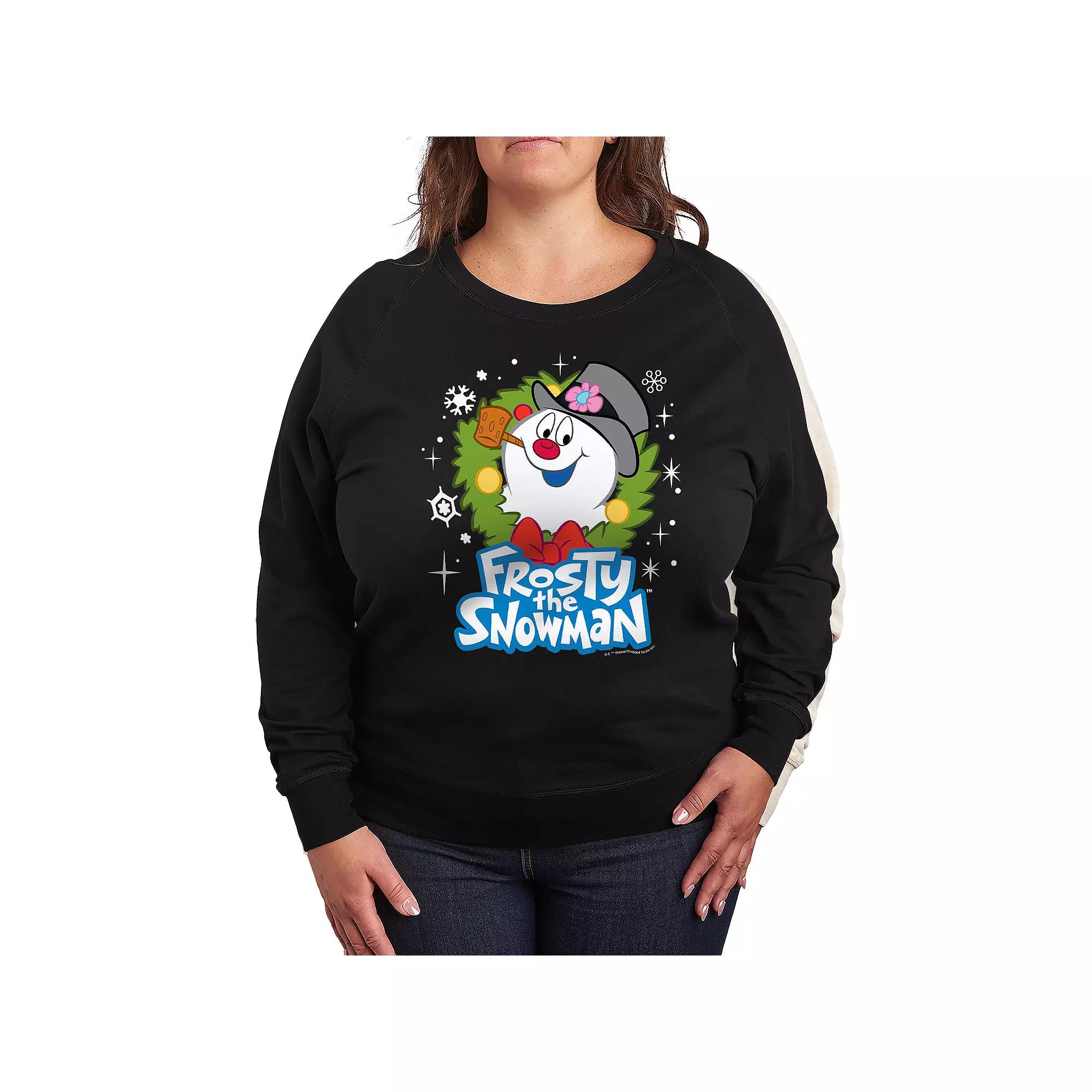 Plus Size Frosty The Snowman Wreath French Terry Long Sleeve Tee, Womens Product Image