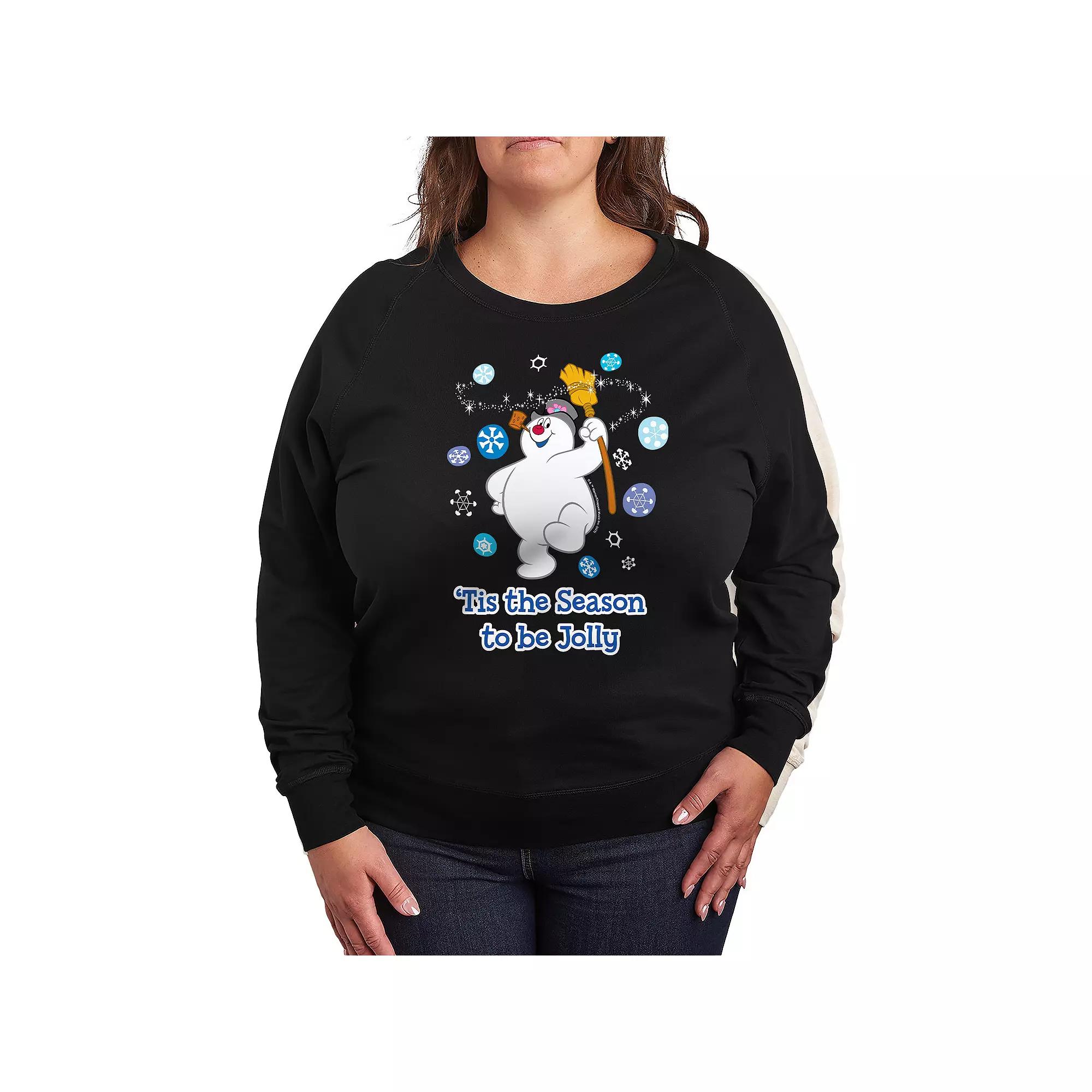 Plus Size Frosty The Snowman Be Jolly French Terry Long Sleeve Tee, Women's, Size: 3XL, Black Product Image