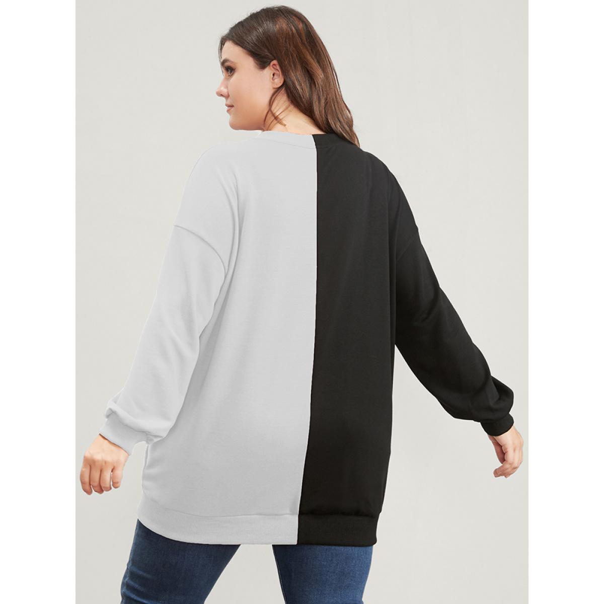 Plus Size Halloween Contrast Drop Shoulder Sweatshirt Women WhiteSmoke Party Contrast Round Neck Festival-Halloween Sweatshirts BloomChic 14-16/1X Product Image