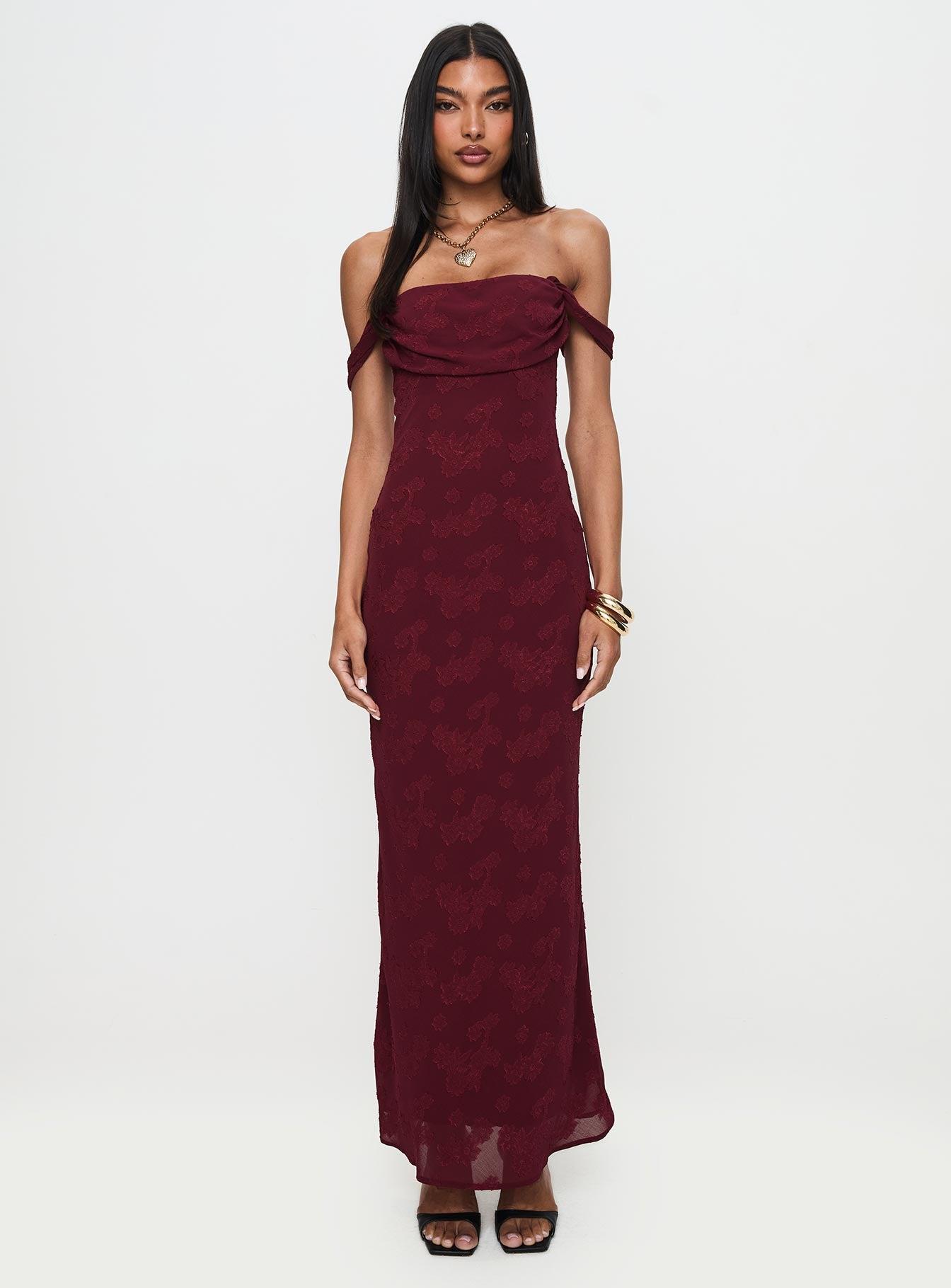 Azura Off The Shoulder Maxi Dress Burgundy Product Image