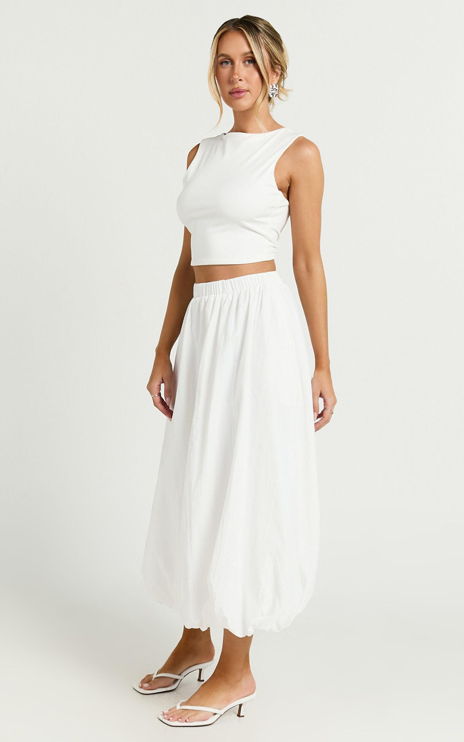 Abbey Midi Skirt - Bubble Hem Skirt in White Product Image