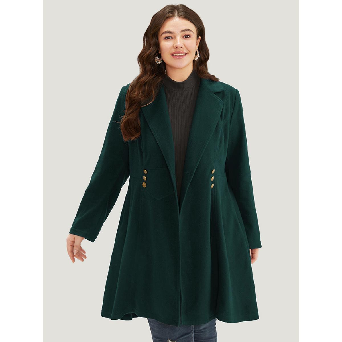 Plus Size Solid Lapel Collar Double Breasted Coat Women Green Office Plain Ladies Work Winter Coats BloomChic 22-24/3X Product Image