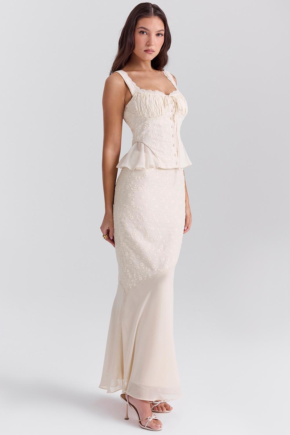 Lana  vintage cream cotton broderie anglais maxi skirt Product Image