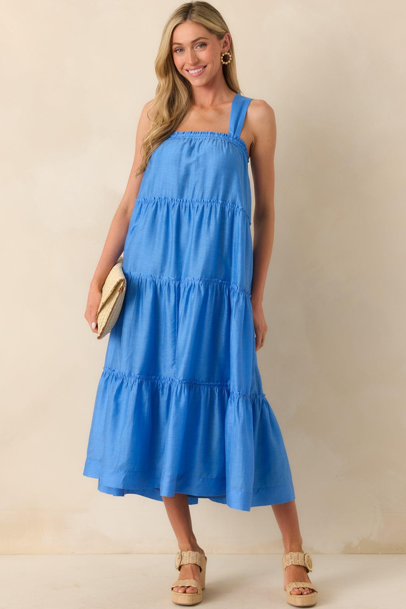 MINKPINK Blue Cotton Emily Strappy Midi Dress Product Image