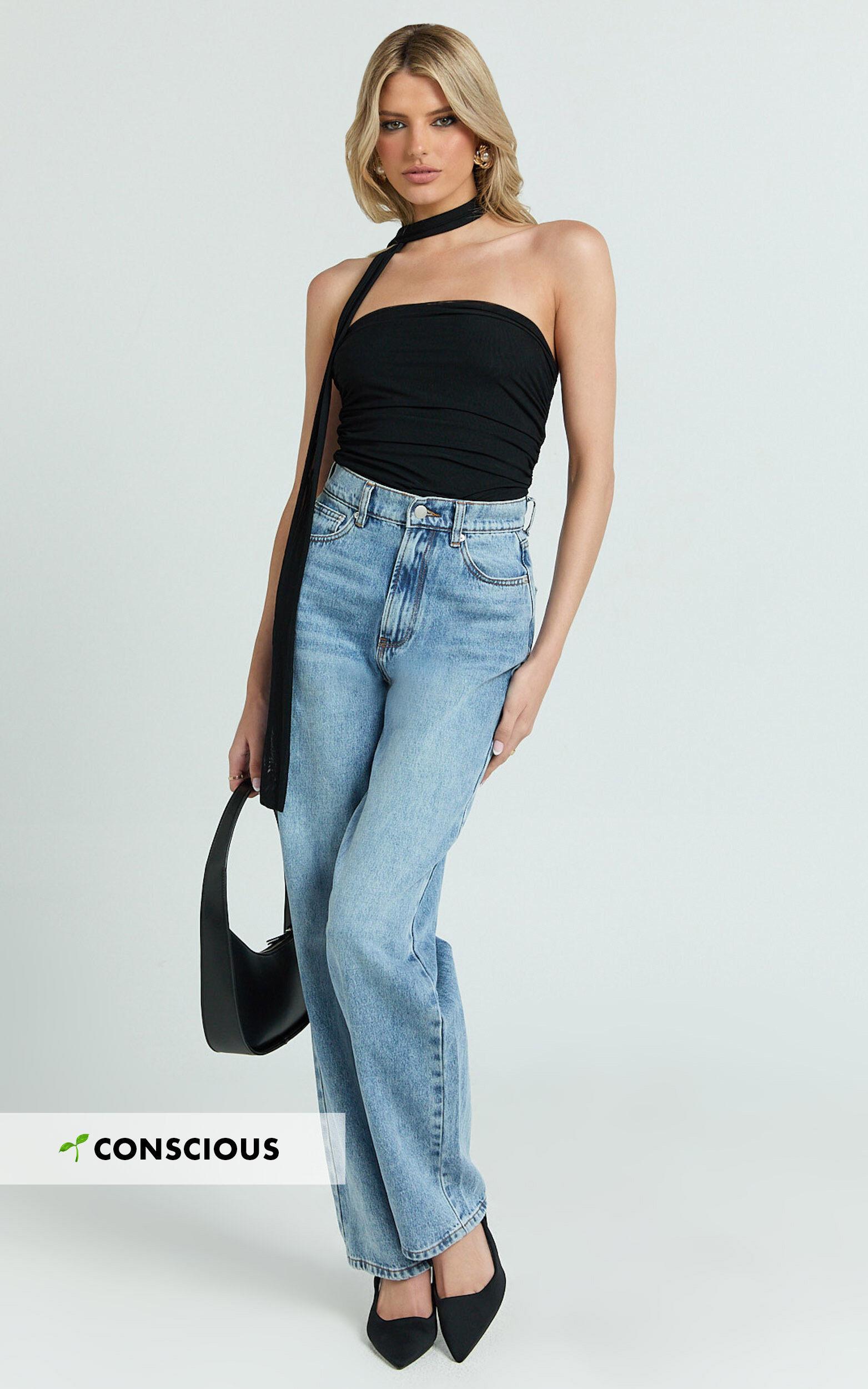 Nessa Jeans - High Waist Straight Leg Jeans in Light Blue Wash Product Image