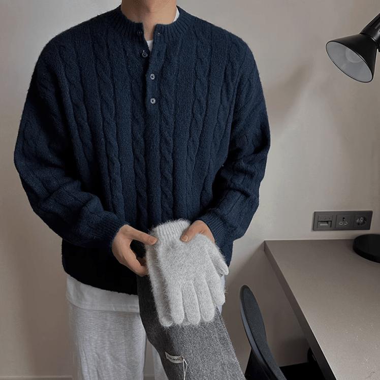 RT No. 11829 TWIST KNIT HENRY COLLAR SWEATER Product Image