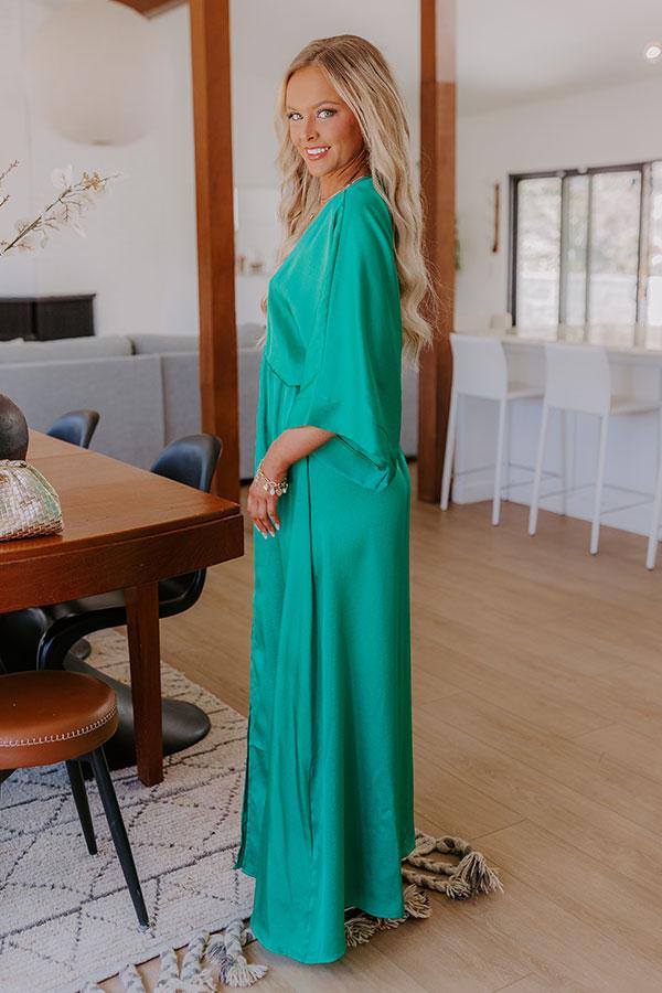 Grand Entrance Satin Maxi Dress in Green Product Image