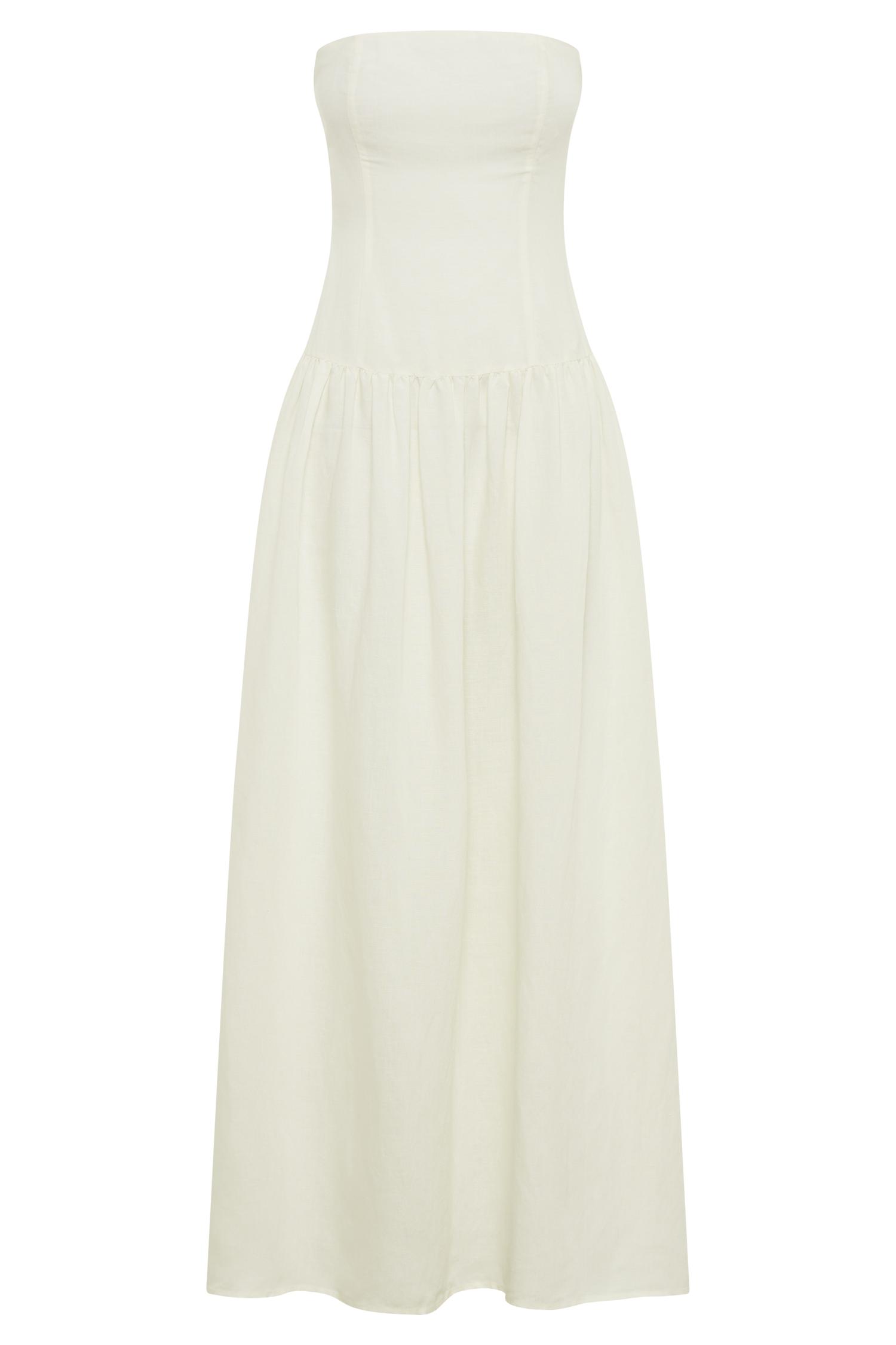 Audrina Strapless Linen Maxi Dress - White Product Image