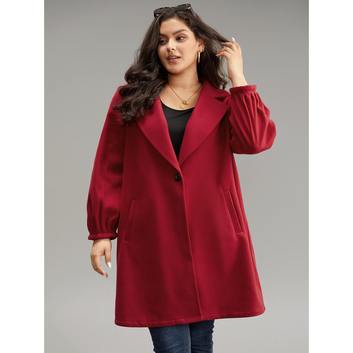 Plus Size Lapel Collar Pocket Button Up Coat Women Crimson Casual Plain Ladies Dailywear Winter Coats BloomChic 30/6X Product Image