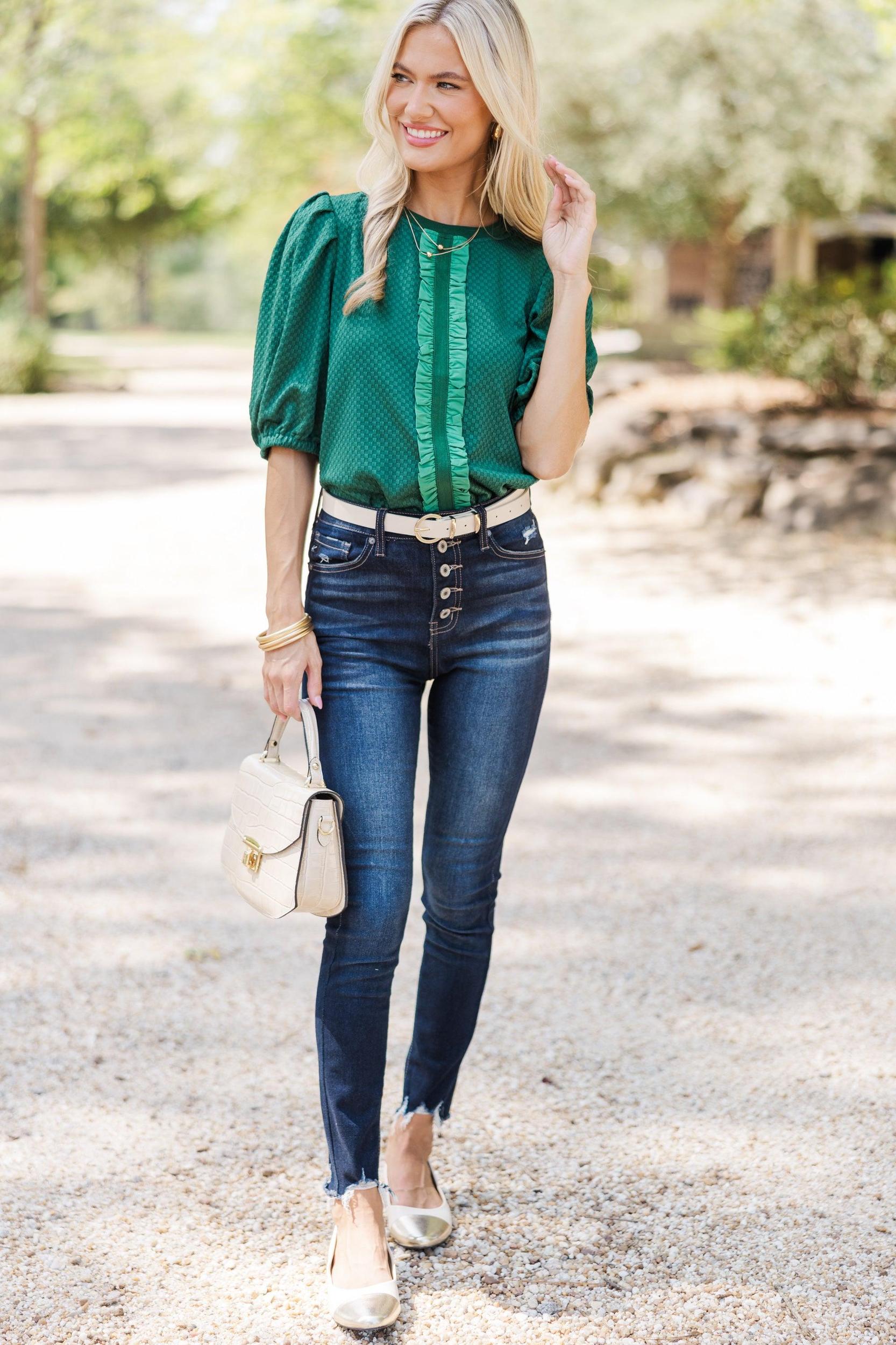 Keep It Up Emerald Green Textured Blouse Female Product Image