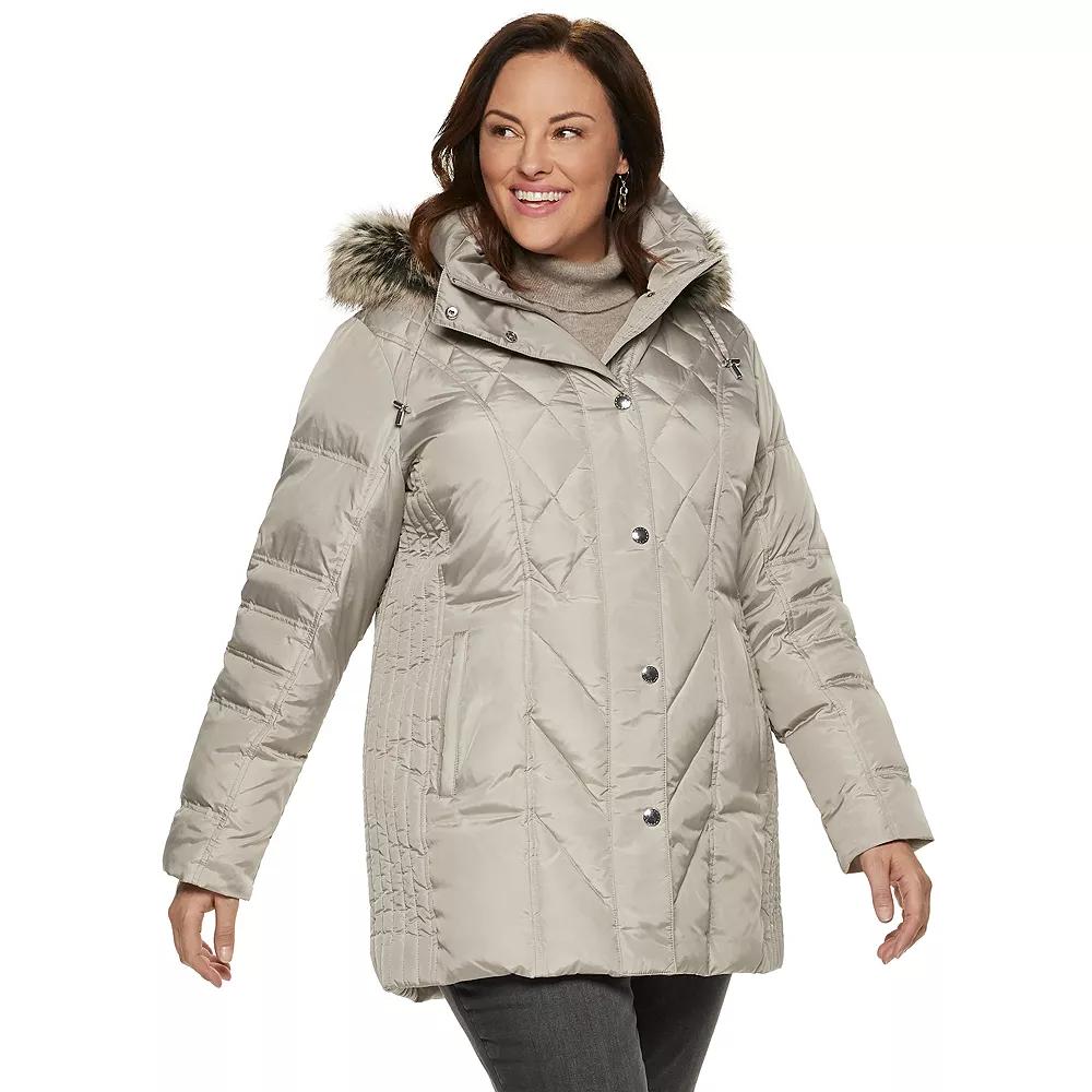 Plus Size TOWER by London Fog Hooded Faux-Fur Down Puffer Coat, Women's, Size: 2XL, White Product Image