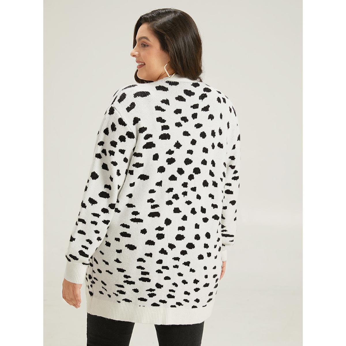 Plus Size Supersoft Essentials Dot Print Open Front Cardigan White Women Casual Loose Long Sleeve Dailywear Cardigans BloomChic 14-16/1X Product Image
