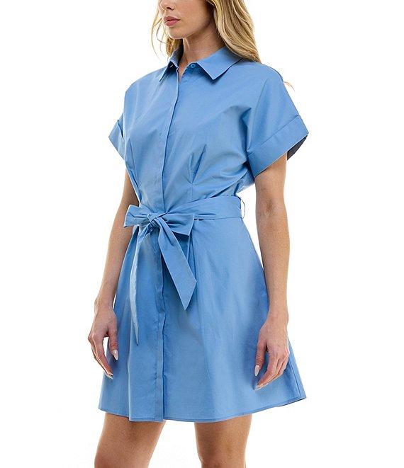 B. Darlin Short Sleeve Tie Front Collared Dress Product Image