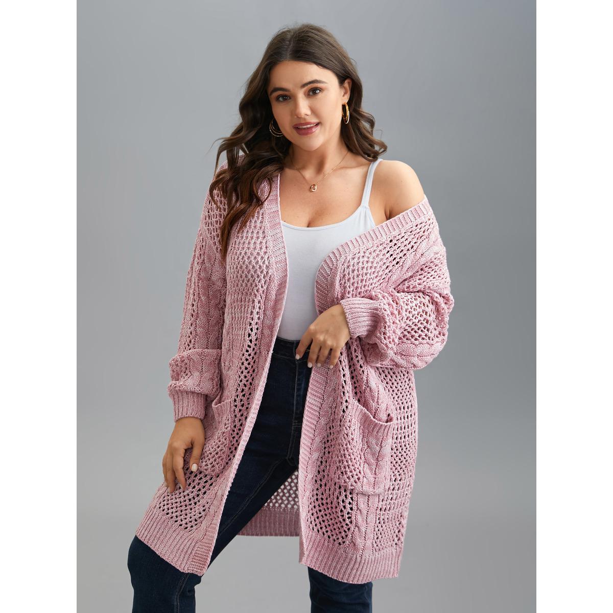 Plus Size Cut-Out Crochet Textured Open-Front Cardigan Blush Women Casual Loose Long Sleeve Everyday Cardigans BloomChic 28/5X Product Image
