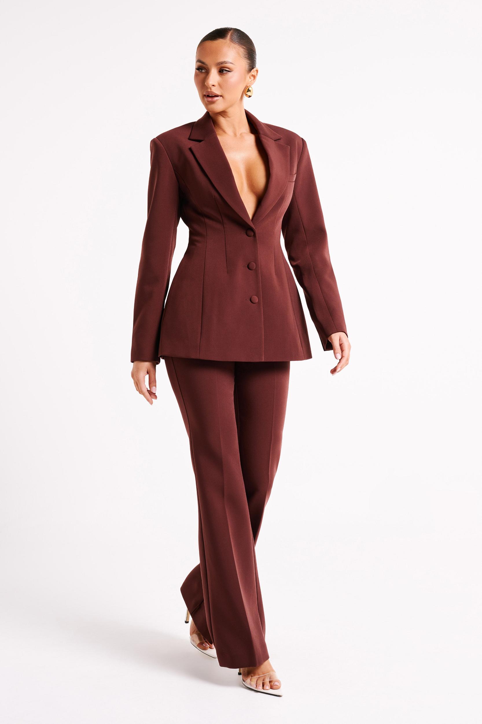 Loretta Fit & Flare Tailored Pant - Chocolate Product Image