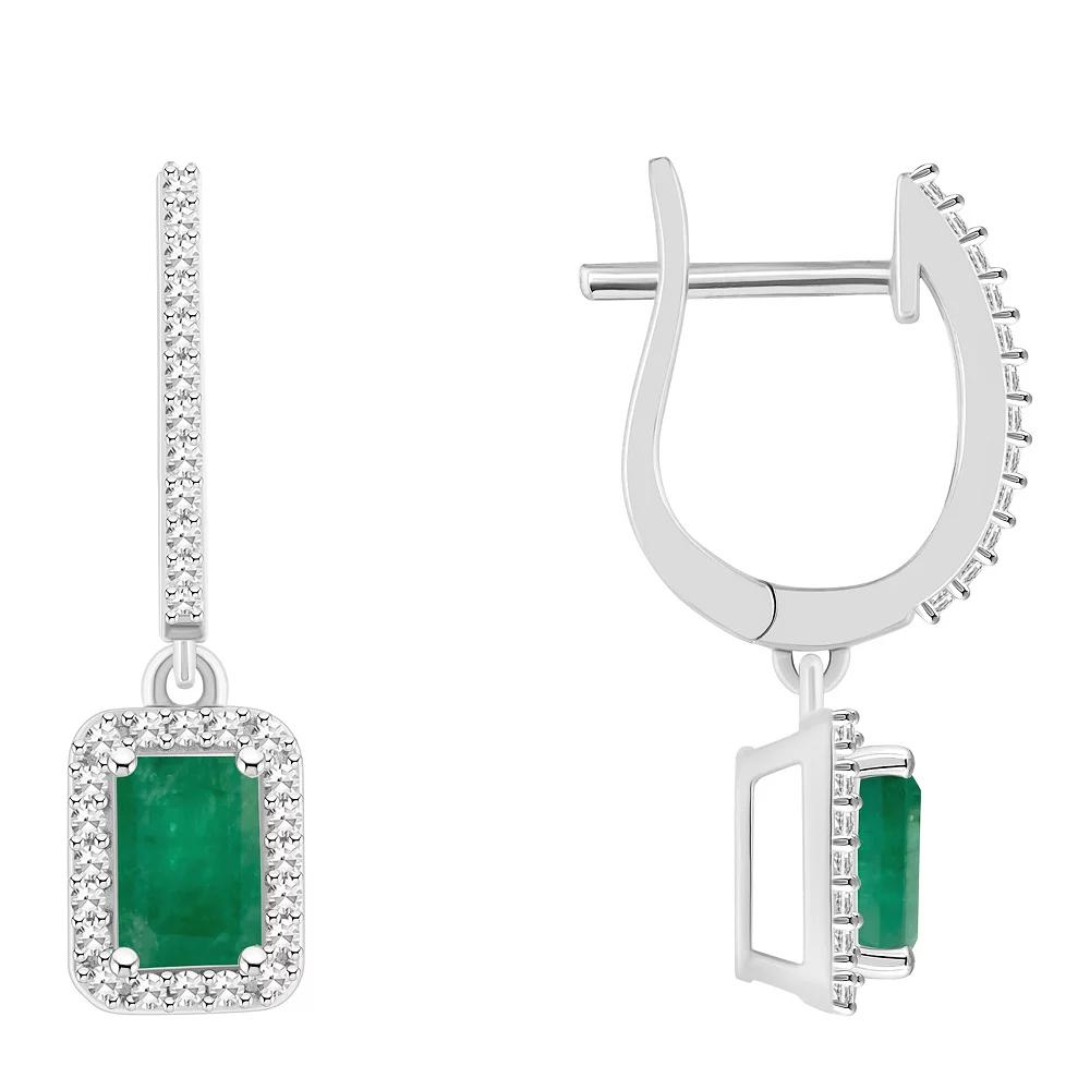 Celebration Gems Sterling Silver Emerald-Cut Ruby & 1/3 Carat T.W. Diamond Hoop Drop Earrings, Women's Product Image