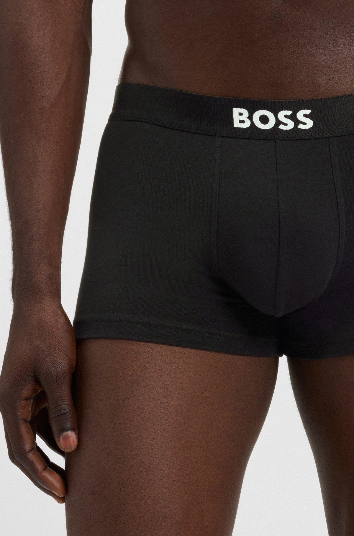 BOSS - Three-pack of stretch-cotton trunks with logo waistbands - Black Product Image