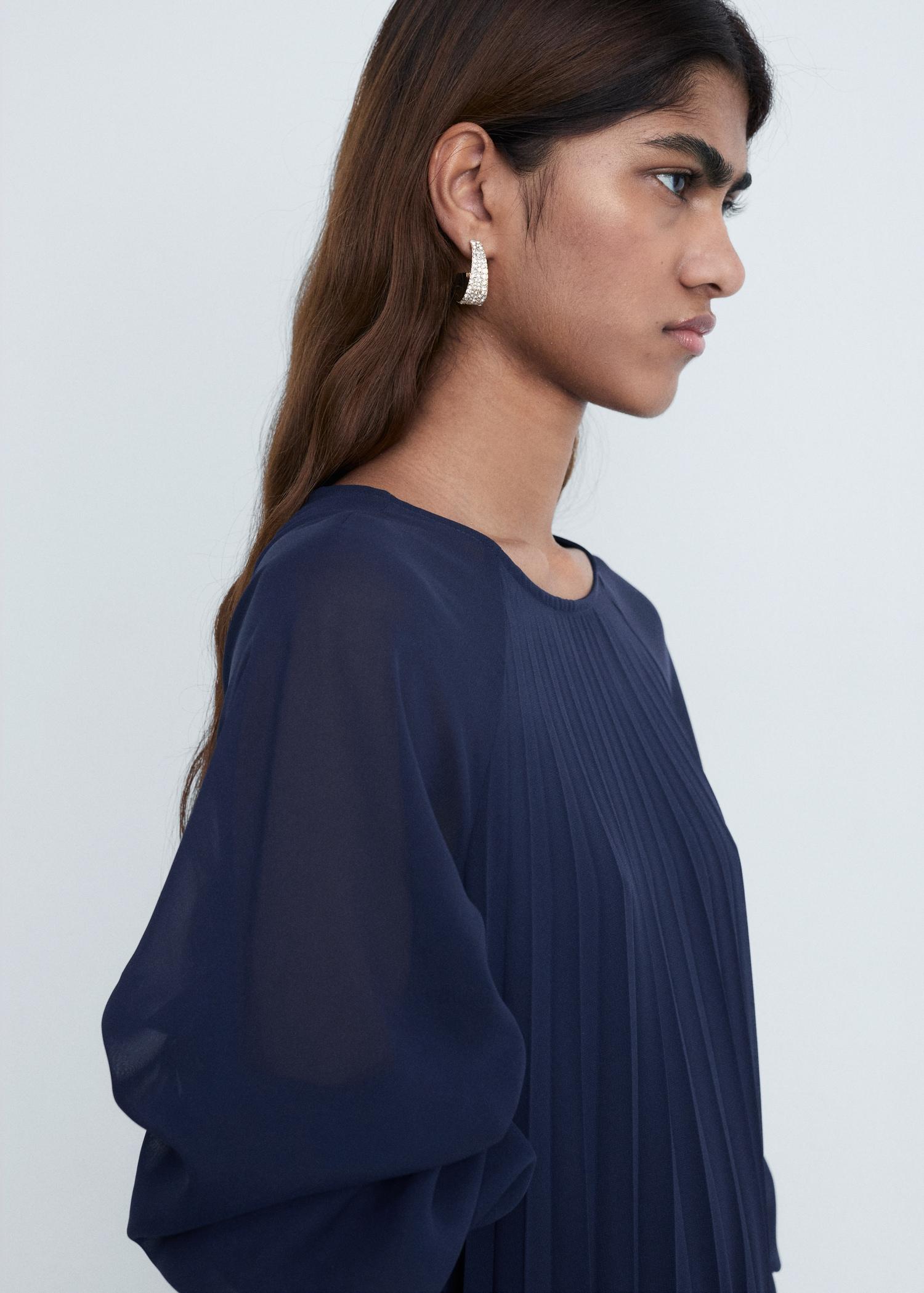 Pleated dress with bow belt - Women | MANGO USA Product Image