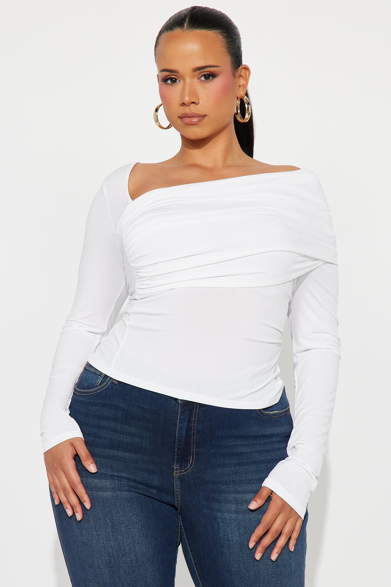 Modern Art Long Sleeve Ruched Top - Ivory Female Product Image