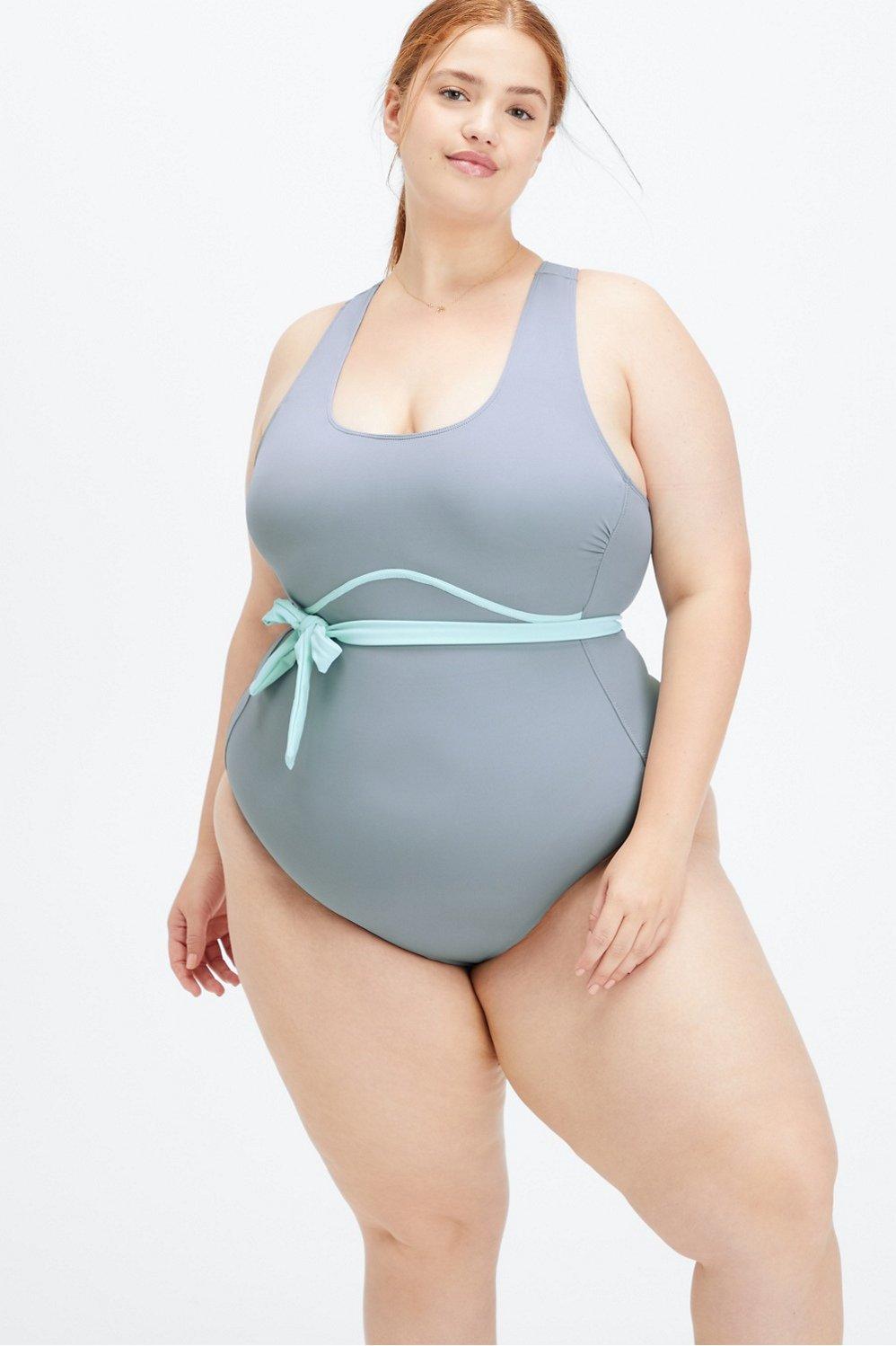 Fabletics Lace-Up Racerback Swimsuit Womens Raincloud/Blue Sky plus Size 2X Product Image