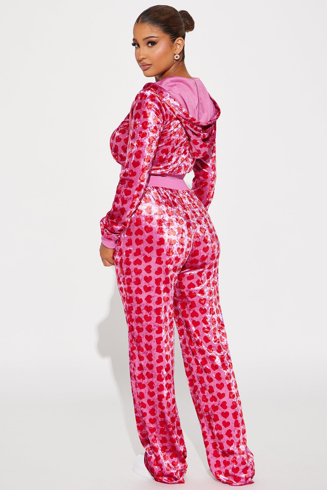Valentine Crush Velvet Pant Set - Pink/combo Product Image