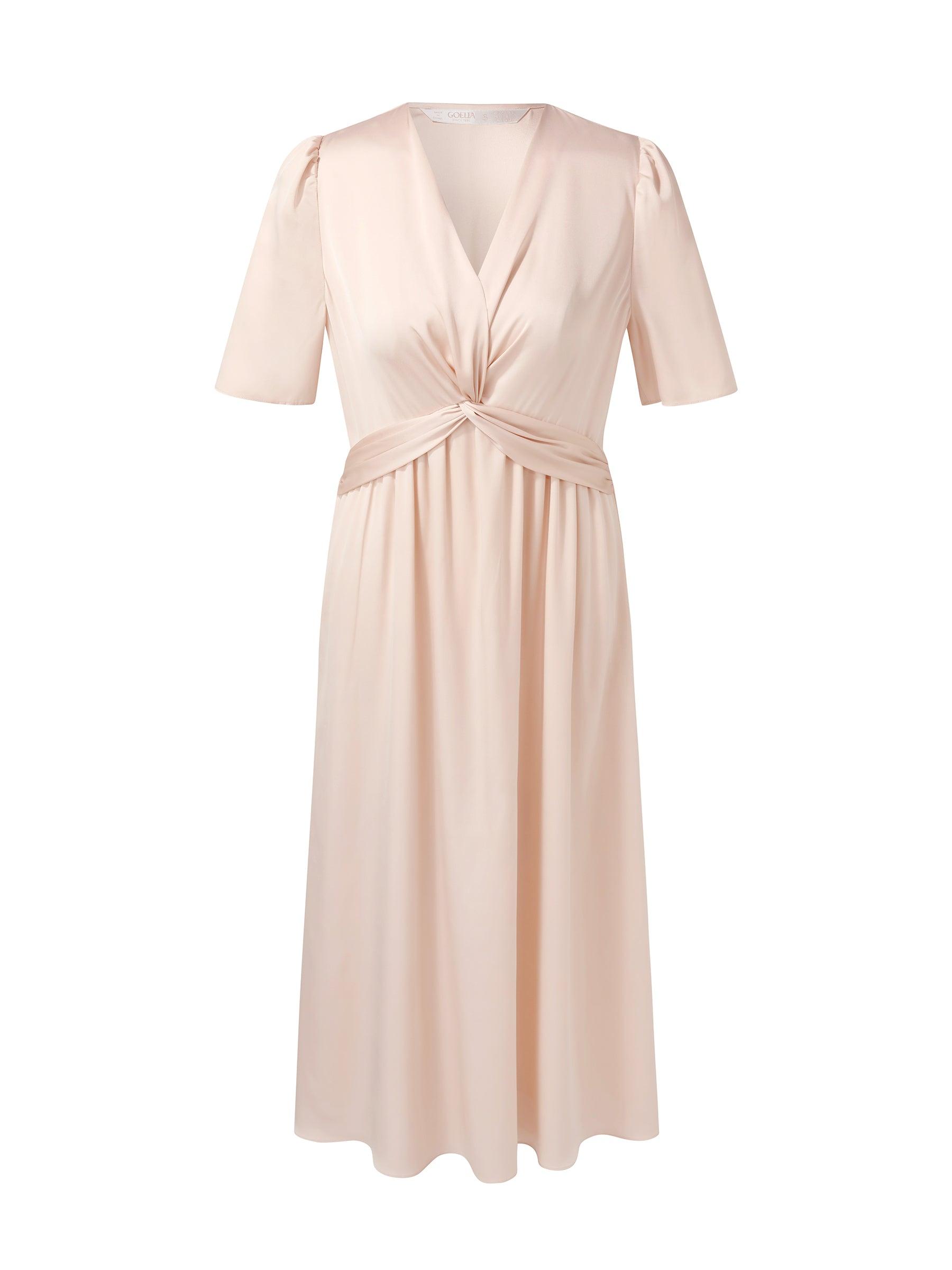 22MM Mulberry Silk Twist Front Women Midi Dress Product Image