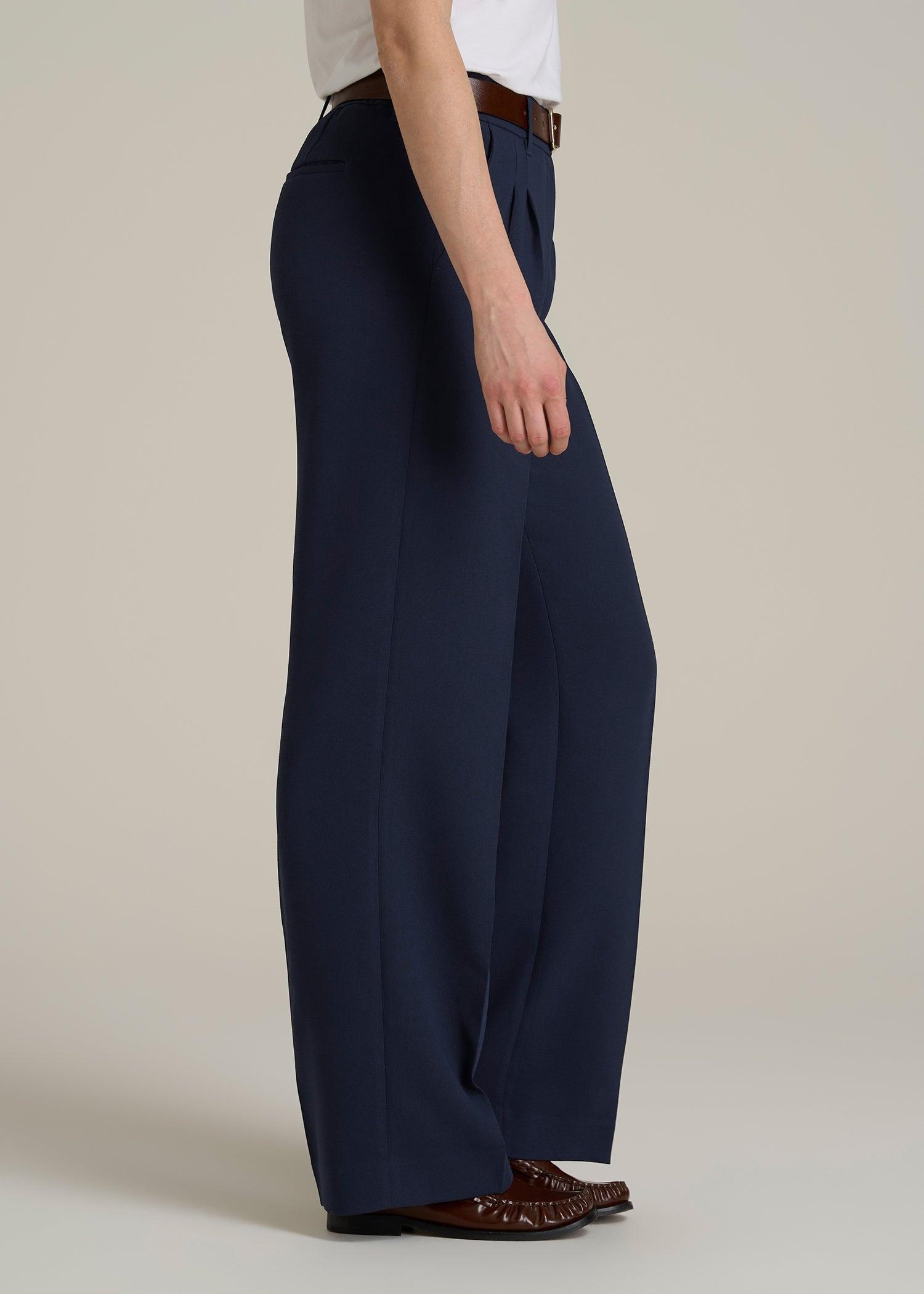 Wide Leg Pleated Dress Pants 2.0 for Tall Women in Navy Female Product Image