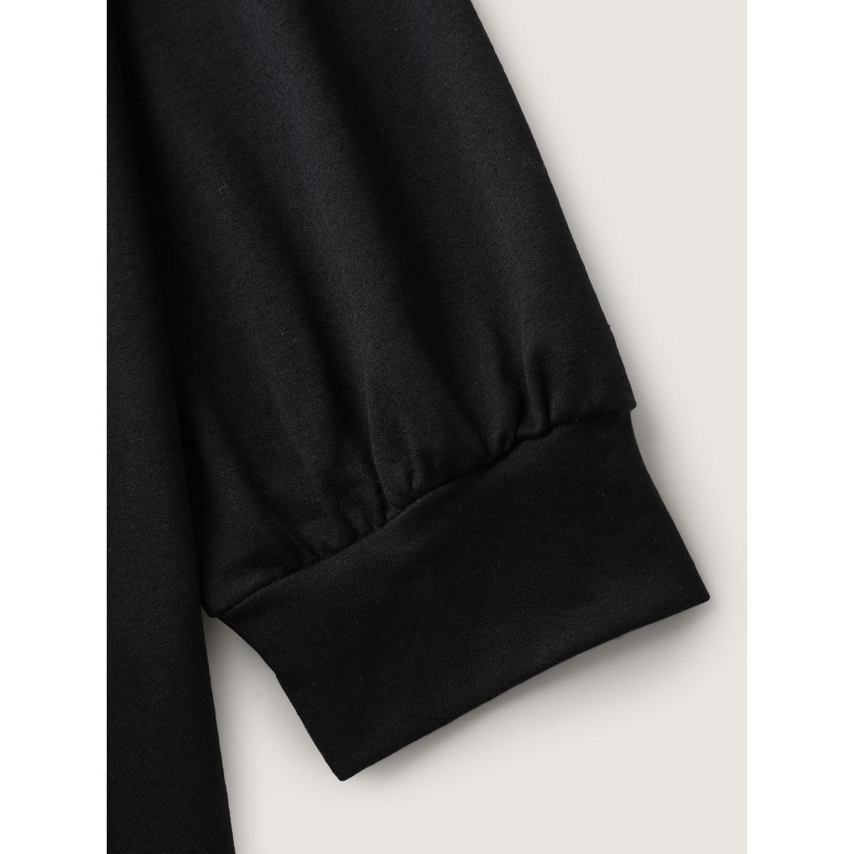 Plus Size Happy Ghost Sequin Embroidery Sweatshirt Women Black Playful Rhinestone detailing Round Neck Casual Sweatshirts BloomChic 30/6X Product Image