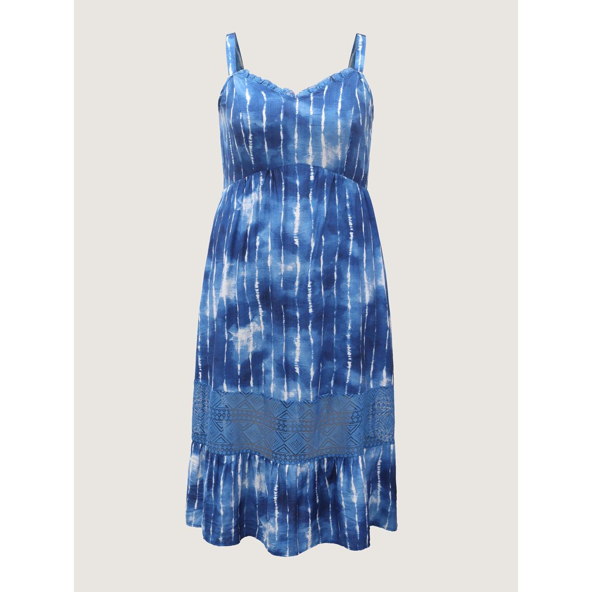 Plus Size Tie-Dye Lace Trim Cami Midi Dress Mediumblue Women Boho V-neck Sleeveless Curvy BloomChic 26/4X Product Image