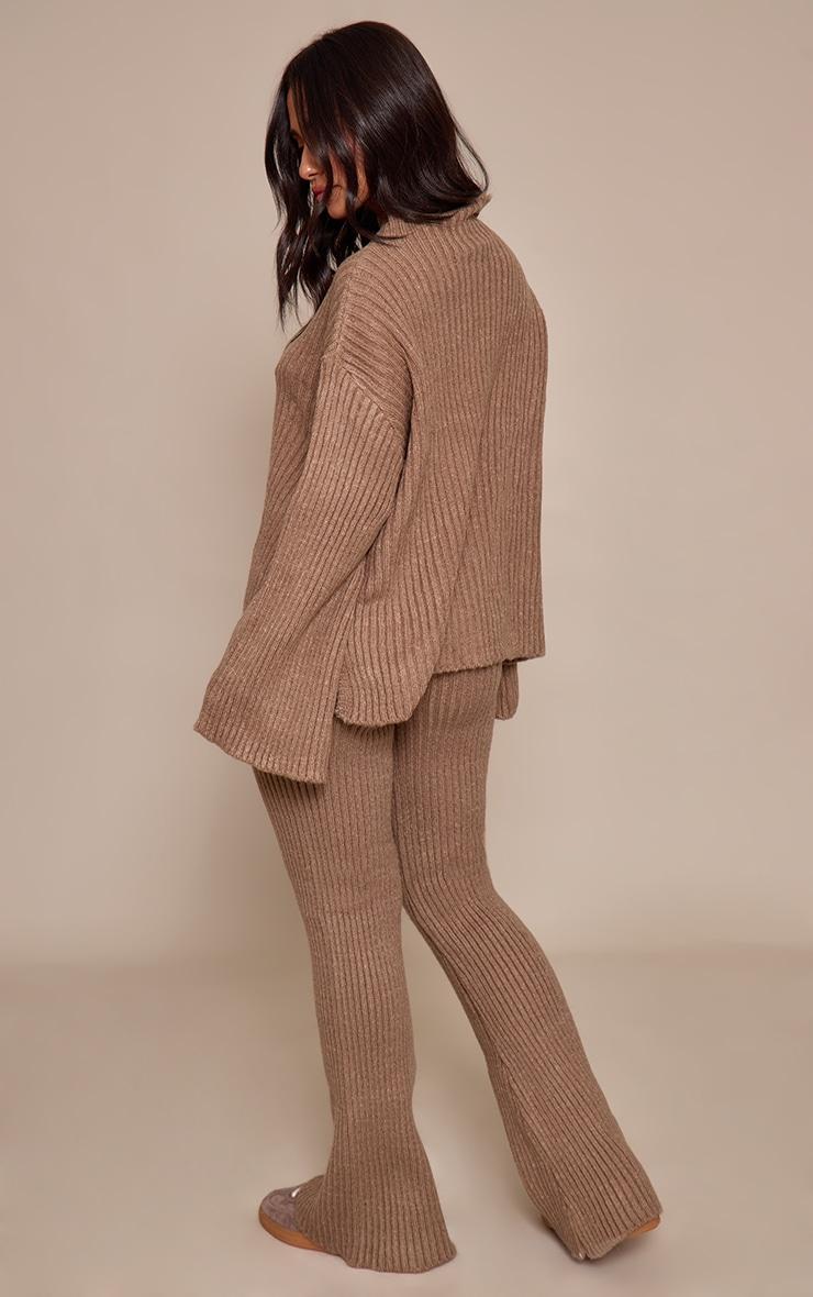 Petite Mocha Rib Knit Wide Leg Pant Product Image