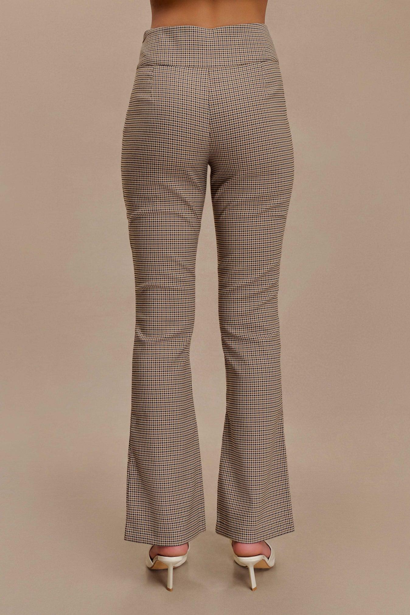 Sweeney Mid Rise Buckle Straight Leg Pant - Tan Check Product Image