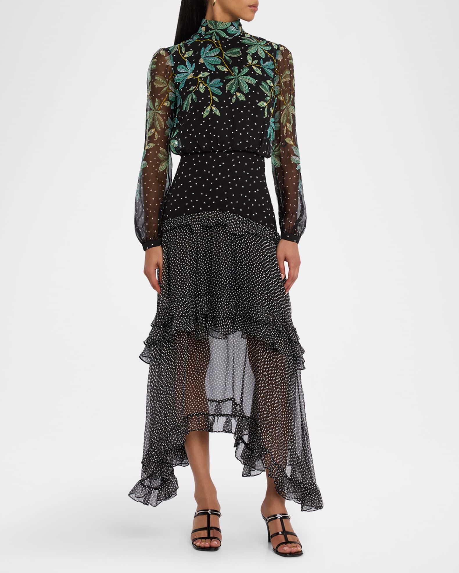 Jolie-C Floral Silk Tiered-Ruffle Midi Dress Product Image