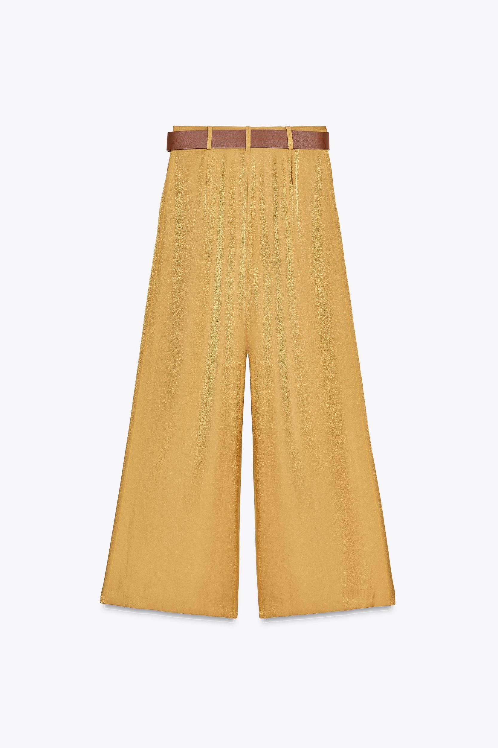 SATIN WIDE LEG BELTED PANTS Product Image