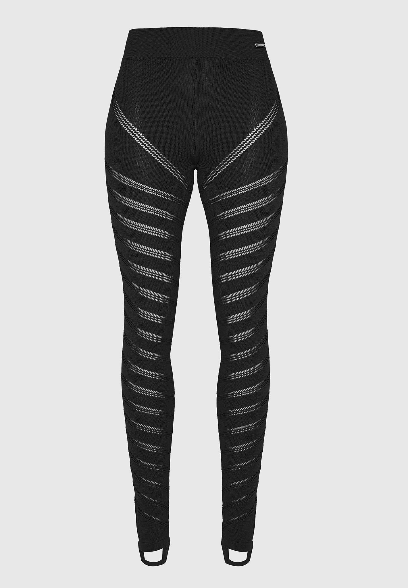 High Waisted Knitted Spiral Contour Leggings - Black Female Product Image