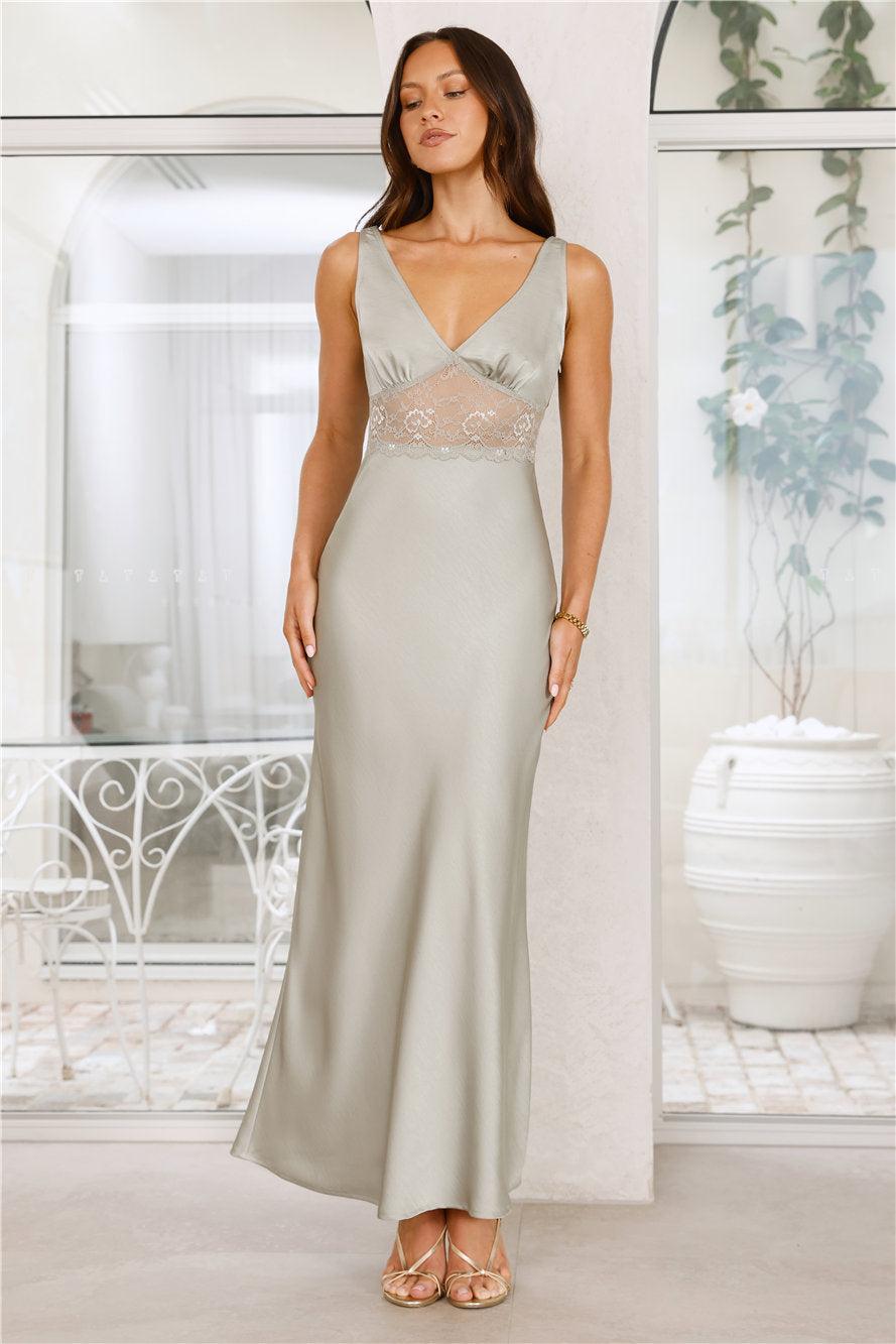 Love on Read Satin Maxi Dress Sage Product Image