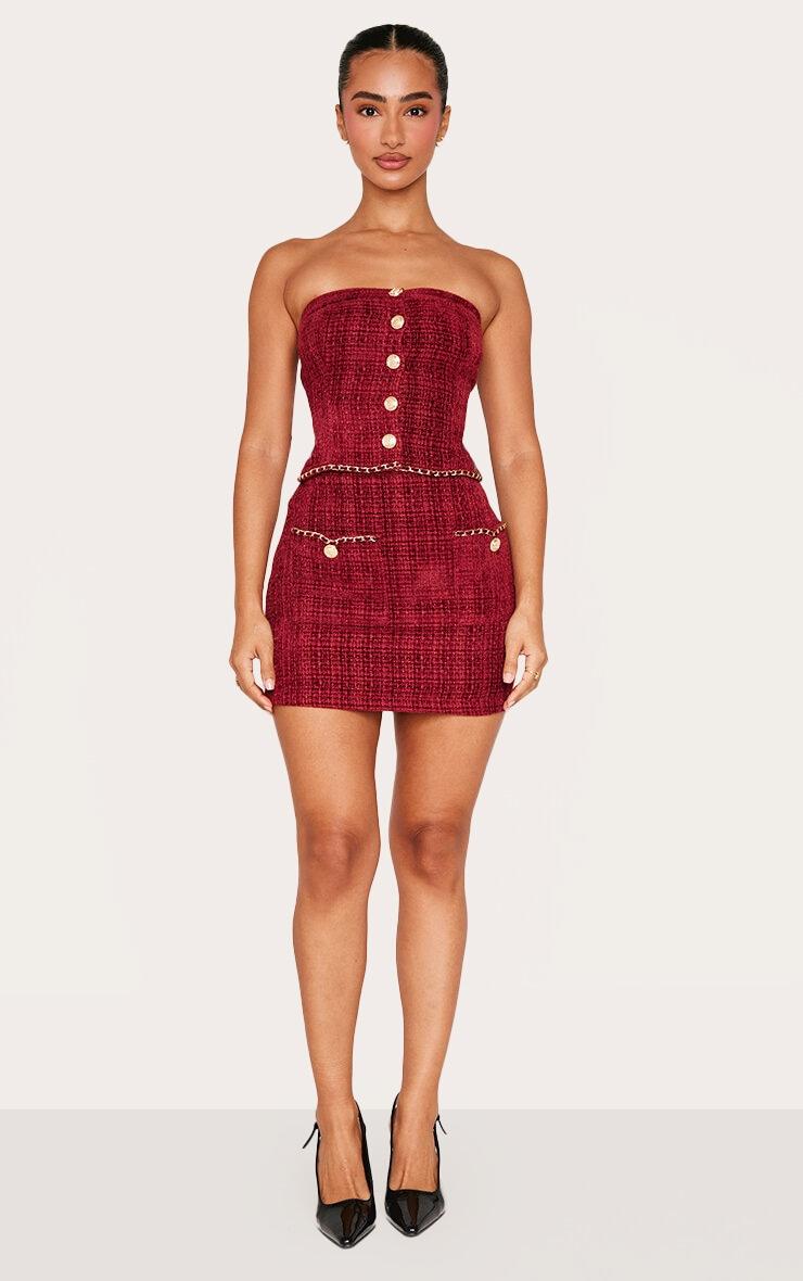 Petite Red Twill Bandeau Button Detail Top Product Image