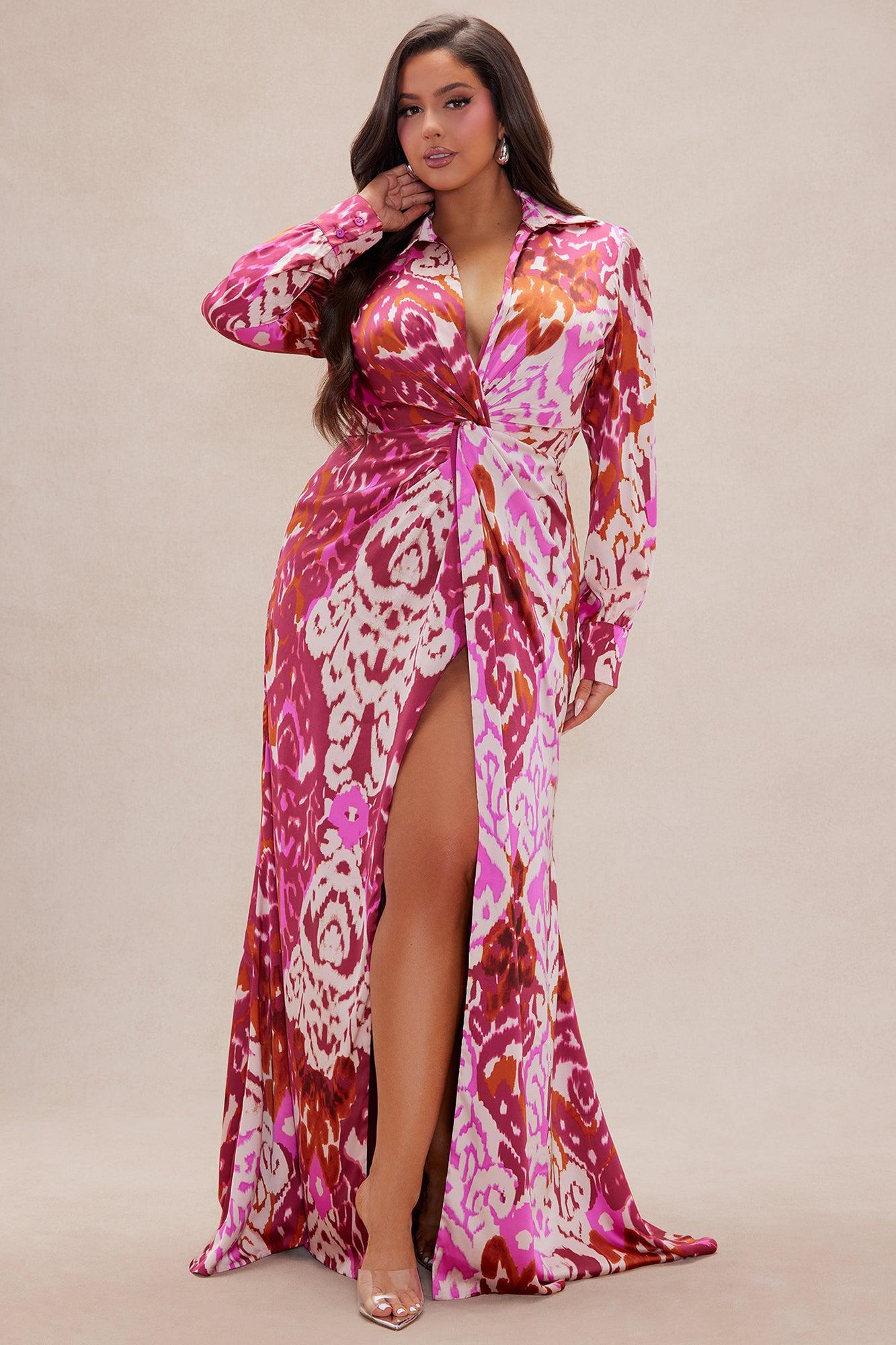 Lienna Satin Maxi Dress - Fuchsia/combo Product Image