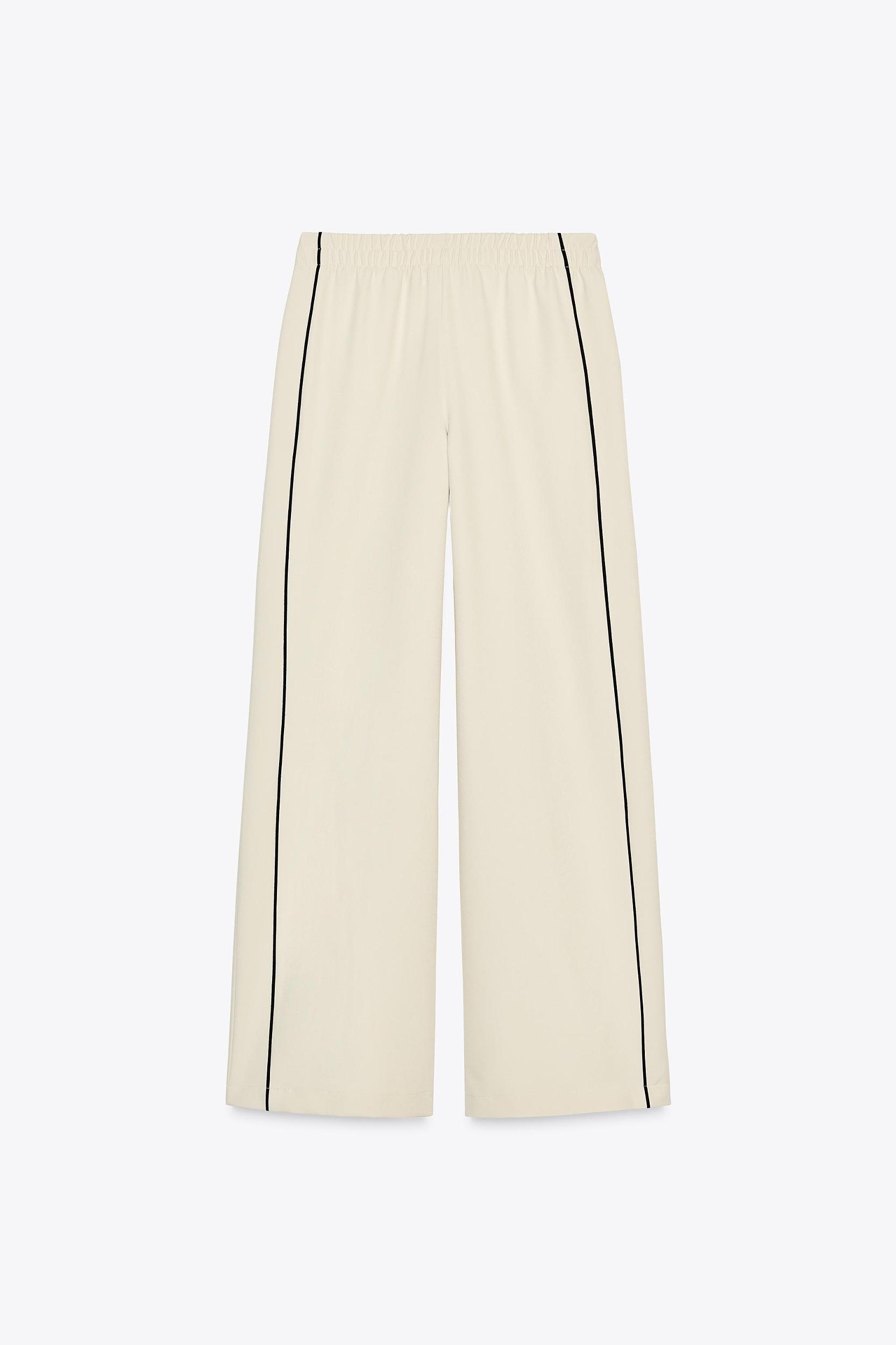 CONTRASTING PIPED TRIM WIDE-LEG PANTS Product Image