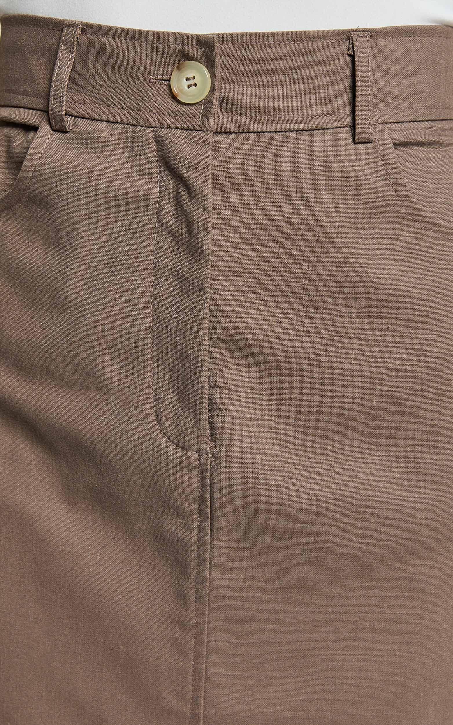 Vanna Midi Skirt - High Waisted Front Slit Skirt in Mocha Product Image