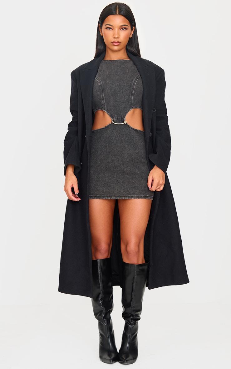 Grey Gold Cuff Detail Cut Out Denim Mini Dress Product Image