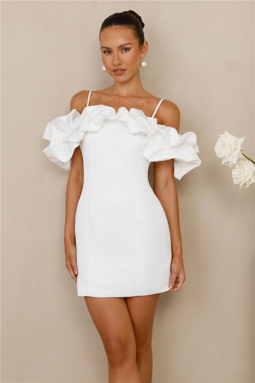Love On Lock Off Shoulder Mini Dress White Product Image