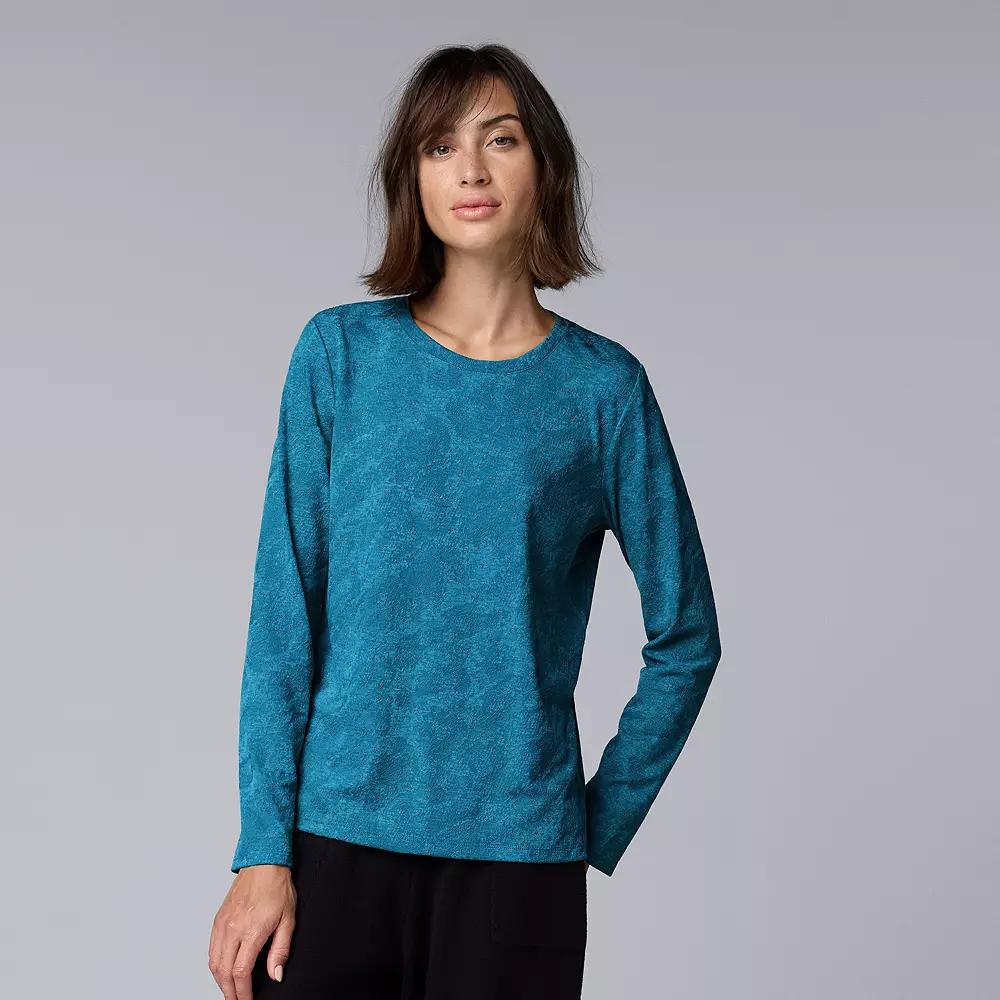 Women's Simply Vera Vera Wang Long Sleeve Crew Neck Tee, Size: Small, Paradise Peacock Heath Product Image