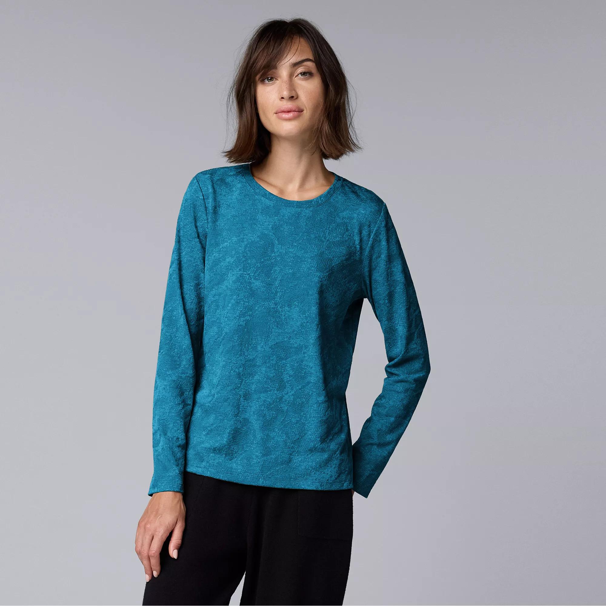 Petite Simply Vera Vera Wang Long Sleeve Crewneck T-Shirt, Womens Product Image