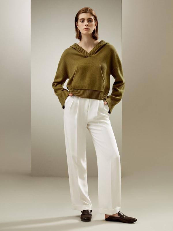 LILYSILK Hooded Cashmere Sweater - for Women - Green Wool Cashmere - Timeless Loose Fit Sweater S Product Image