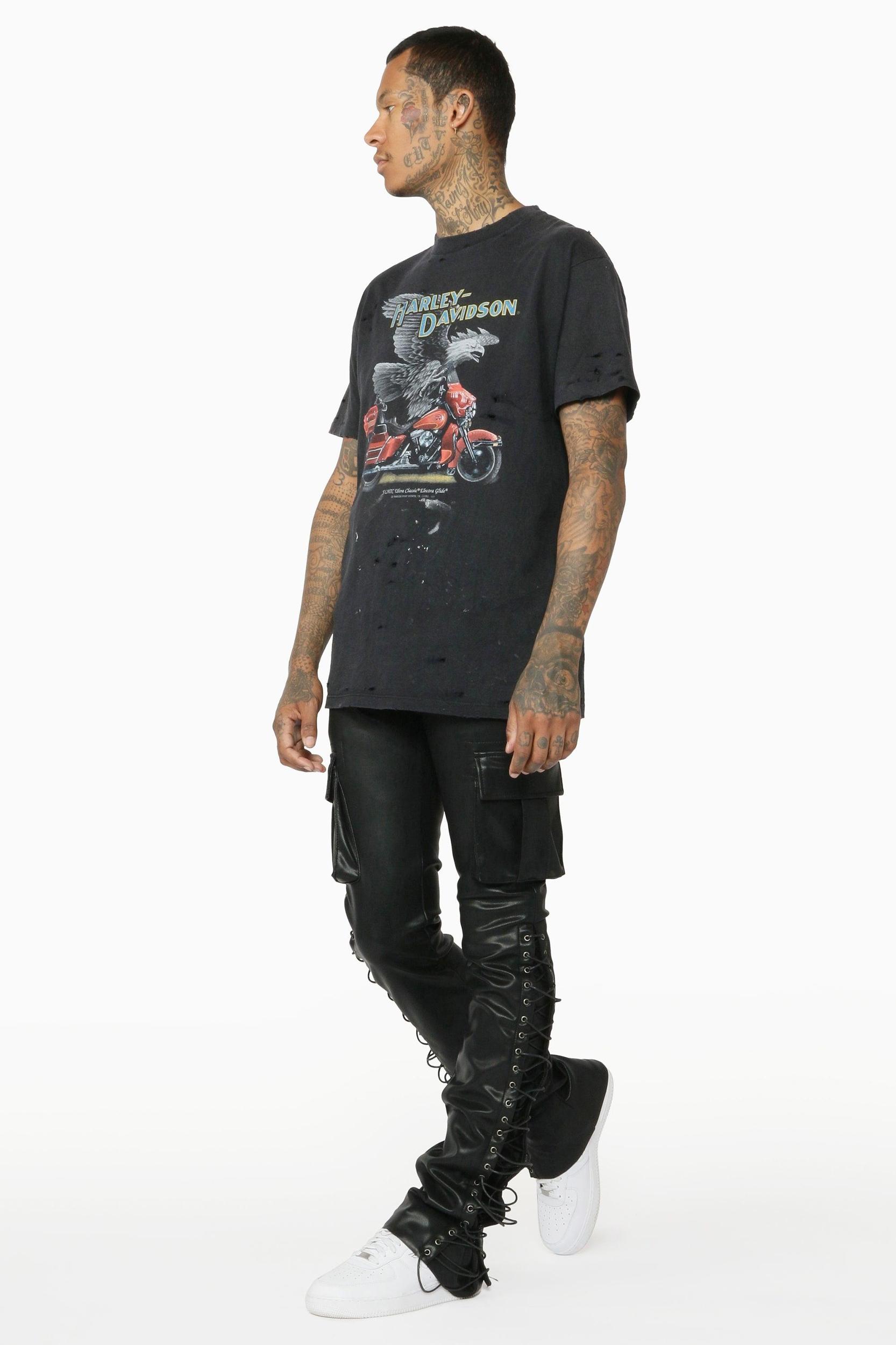 Honor Black Faux Leather Stacked Flare Jean Male Product Image