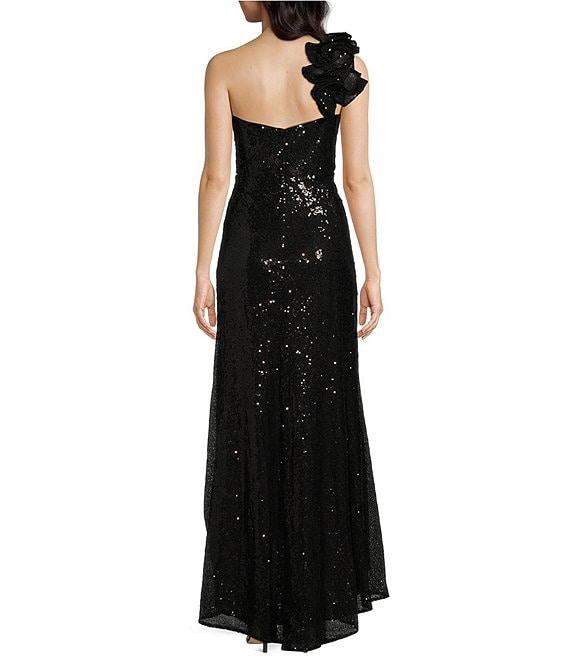 Mac Duggal Sequin Ruffle One Shoulder Sleeveless Gown Product Image