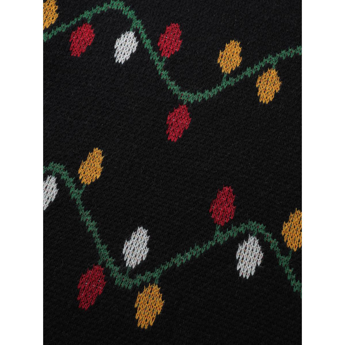 Plus Size Holiday Lights Micro Lantern Sleeve Pullover Black Women Playful Loose Long Sleeve Round Neck Casual Pullovers BloomChic 28/5X Product Image