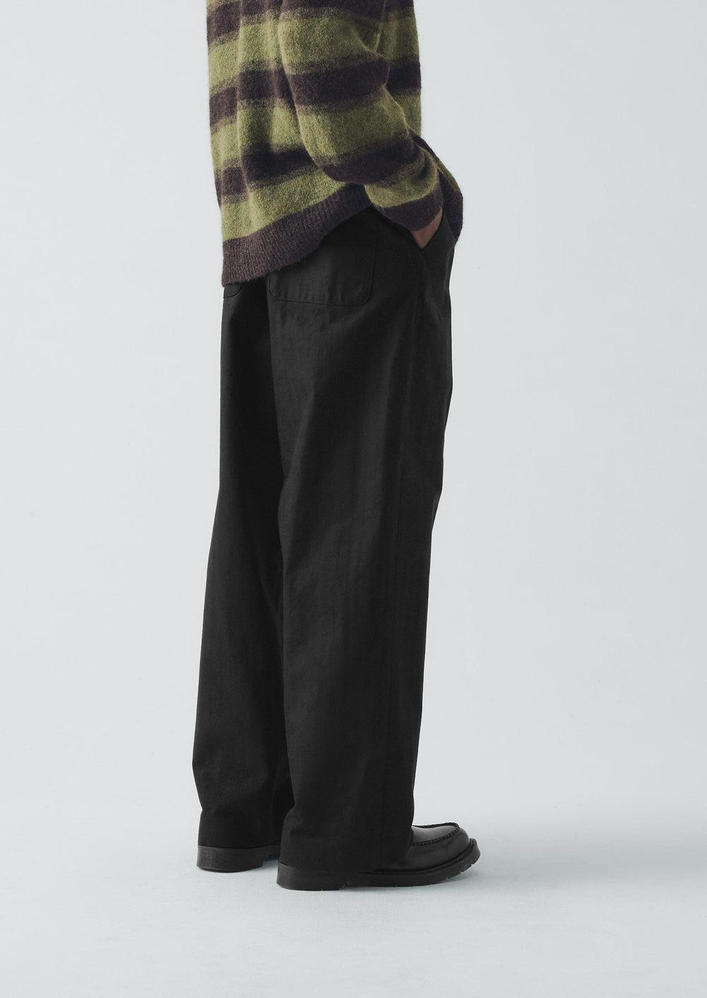 Cotton Wool Herringbone Wide Leg Pants | Black Product Image